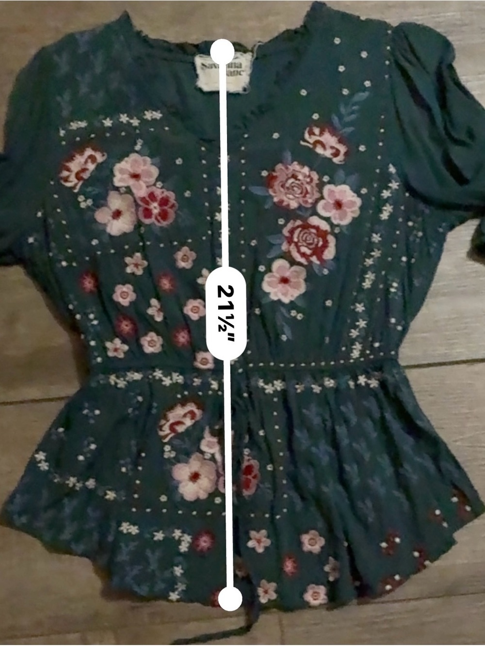 Savanna Jane Teal Embroidered Floral Blouse - Picture 6 of 8